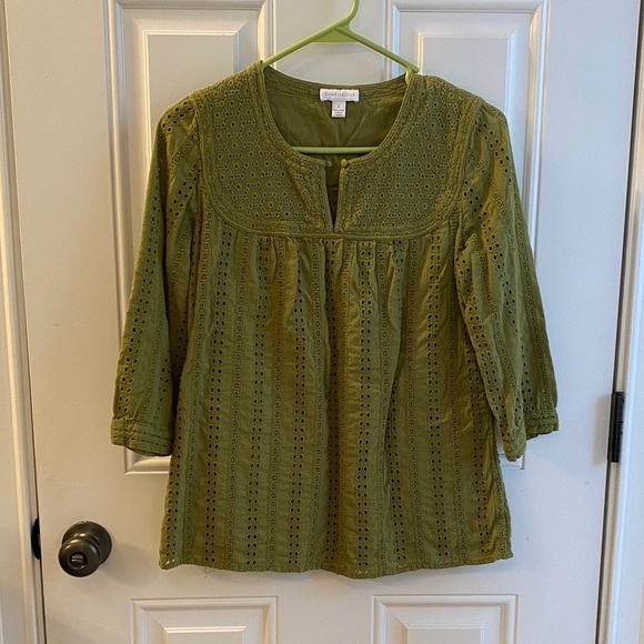 Charter Club Tops - Charter Club Olive Eyelet Women's Blouse